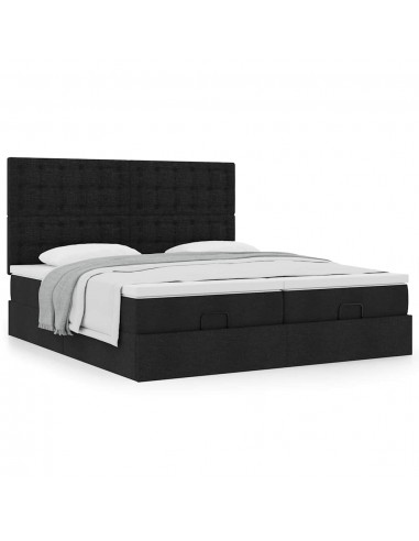  Cadre de lit ottoman avec matelas noir 160x200 cm tissu