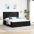  Cadre de lit ottoman avec matelas noir 160x200 cm tissu