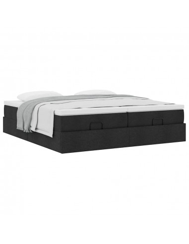  Cadre de lit ottoman avec matelas noir 160x200 cm tissu