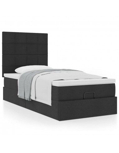 Cadre de lit ottoman avec matelas noir 80x200 cm tissu