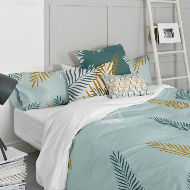 Fodera per cuscino HappyFriday Blanc Foliage mint Multicolore 60 x 60