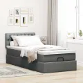 Cadre de lit ottoman avec matelas gris foncé 80x200 cm tissu