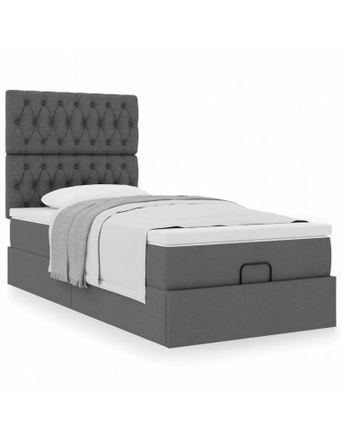 Cadre de lit ottoman avec matelas gris foncé 80x200 cm tissu