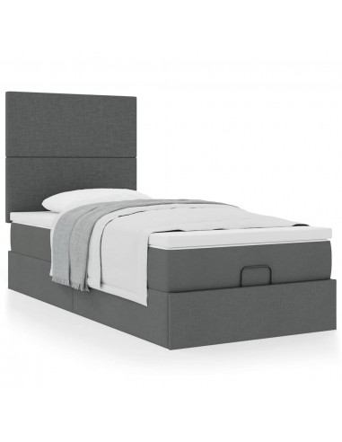 Cadre de lit ottoman avec matelas gris foncé 80x200 cm tissu