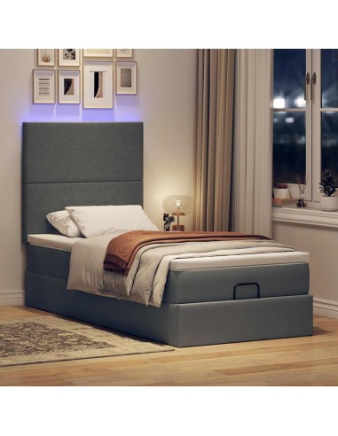 Cadre de lit ottoman avec matelas gris foncé 80x200 cm tissu