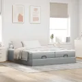  Cadre de lit ottoman et matelas gris clair 160x200cm tissu