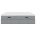  Cadre de lit ottoman et matelas gris clair 160x200cm tissu