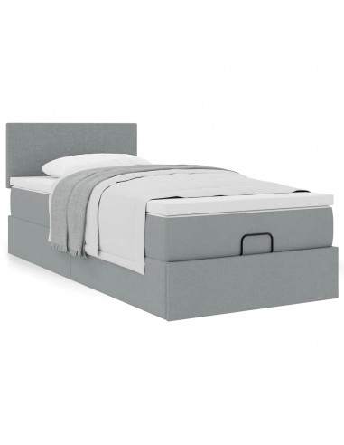 Cadre de lit ottoman avec matelas gris clair 80x200 cm tissu