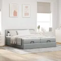  Cadre de lit ottoman et matelas gris clair 160x200cm tissu
