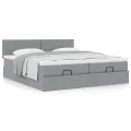  Cadre de lit ottoman et matelas gris clair 160x200cm tissu