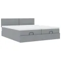  Cadre de lit ottoman et matelas gris clair 160x200cm tissu
