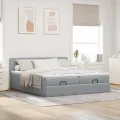  Cadre de lit ottoman et matelas gris clair 160x200cm tissu