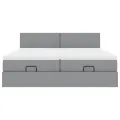  Cadre de lit ottoman et matelas gris clair 160x200cm tissu