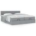  Cadre de lit ottoman et matelas gris clair 160x200cm tissu
