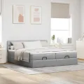  Cadre de lit ottoman et matelas gris clair 160x200cm tissu
