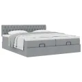  Cadre de lit ottoman et matelas gris clair 160x200cm tissu