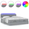  Cadre de lit ottoman et matelas gris clair 160x200cm tissu
