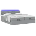  Cadre de lit ottoman et matelas gris clair 160x200cm tissu