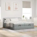  Cadre de lit ottoman et matelas gris clair 160x200cm tissu