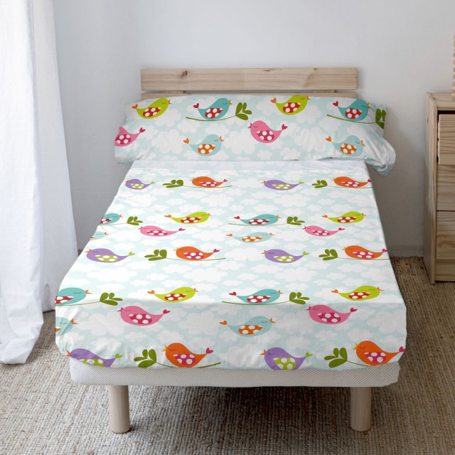 Juego de Sábanas HappyFriday Mr Fox Little Birds Multicolor Cama de 8