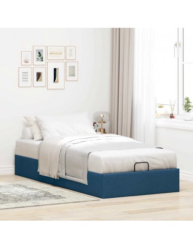 Cadre de lit ottoman sans matelas bleu 90x190 cm tissu