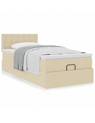 Cadre de lit ottoman avec matelas crème 80x200 cm tissu