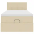 Cadre de lit ottoman avec matelas crème 80x200 cm tissu