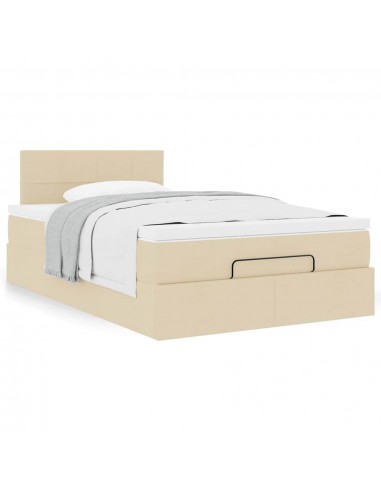 Cadre de lit ottoman avec matelas crème 120x200cm tissu