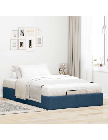 Cadre de lit ottoman sans matelas bleu 120x190 cm tissu