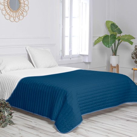 Reversible Bedspread HappyFriday Basic Dash White Navy Blue 200 x 260