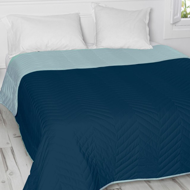 Omkeerbare sprei HappyFriday Basic Arista Marineblauw Munt 270 x 260 c