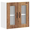 Armoire murale de cuisine avec porte en verre Kalmar vieux bois