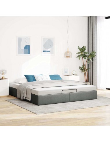  Cadre de lit ottoman sans matelas gris foncé 160x200 cm tissu