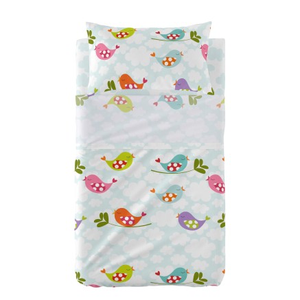 Jeu de draps pour berceau HappyFriday Mr Fox Little Birds Multicouleur