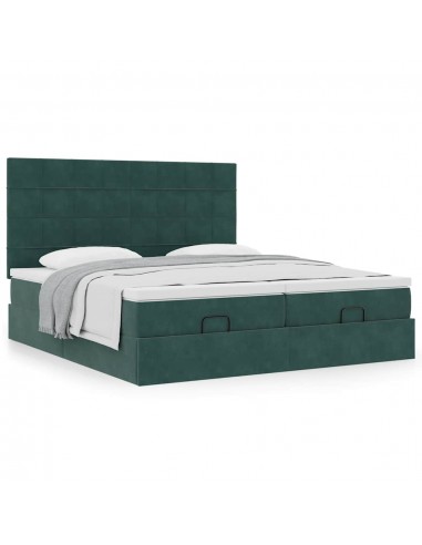 Cadre de lit ottoman avec matelas vert foncé 160x200 cm velours