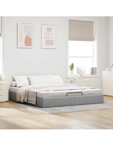  Cadre de lit ottoman sans matelas gris clair 200x200 cm tissu