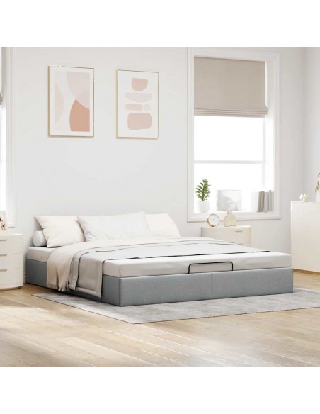  Cadre de lit ottoman sans matelas gris clair 200x200 cm tissu