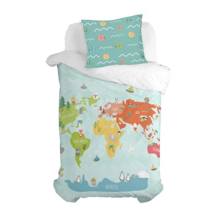 Taie d'oreiller HappyFriday Happynois World map Multicouleur 60 x 70 c 2
