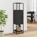 Buffet haut noir 35,5x35x139 cm bois d'ingénierie et métal