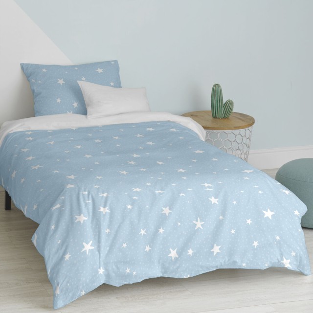Dekbedovertrek set HappyFriday Basic Kids Blauw Bed van 80 2 Onderdele