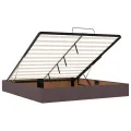 Cadre de lit ottoman sans matelas marron foncé 160x200 cm tissu