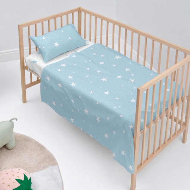 Bettwäsche-Set HappyFriday Basic Kids Little star Blau Babybettchen 2