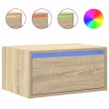 Table de chevet murale avec lumières LED chêne sonoma