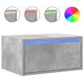 Table de chevet murale avec lumières LED gris béton