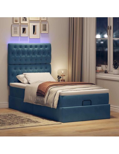 Cadre de lit ottoman avec matelas bleu foncé 80x200 cm velours