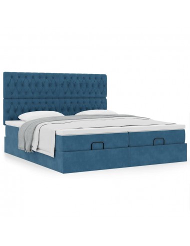  Cadre de lit ottoman avec matelas bleu foncé 160x200 cm velours