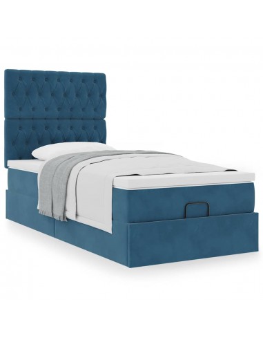 Cadre de lit ottoman avec matelas bleu foncé 80x200 cm velours