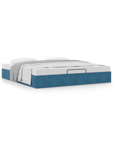  Cadre de lit ottoman sans matelas bleu foncé 180x200 cm velours