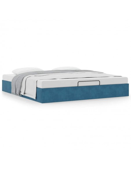  Cadre de lit ottoman sans matelas bleu foncé 180x200 cm velours