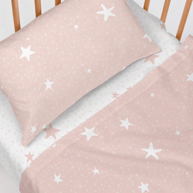 Bettwäsche-Set HappyFriday Basic Kids Little star Rosa Babybettchen 2